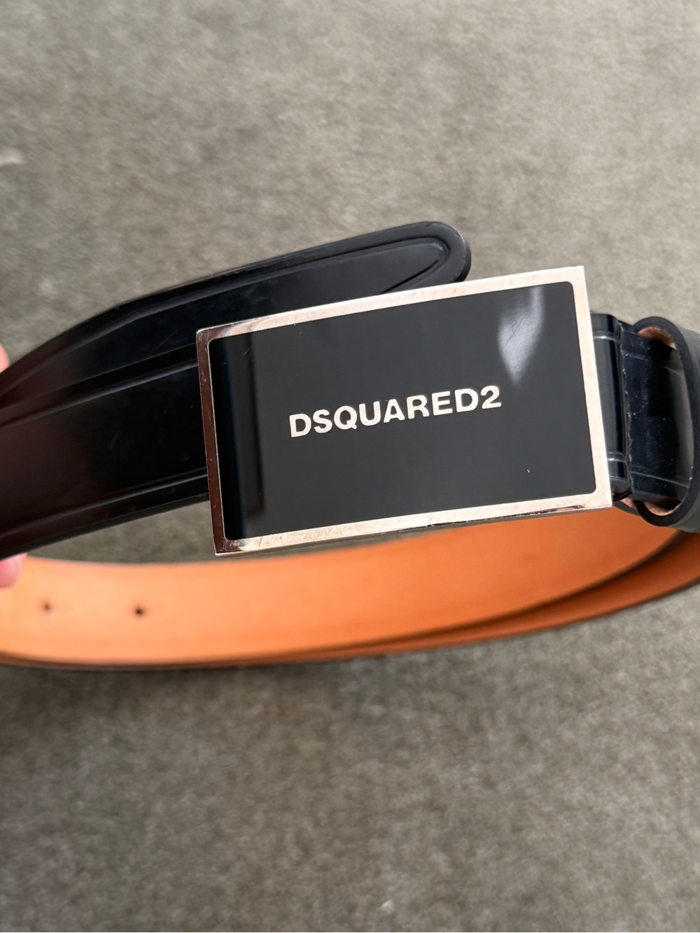 DSQUARED2 Men's Black Leather Belt with Logo Buckle size 85